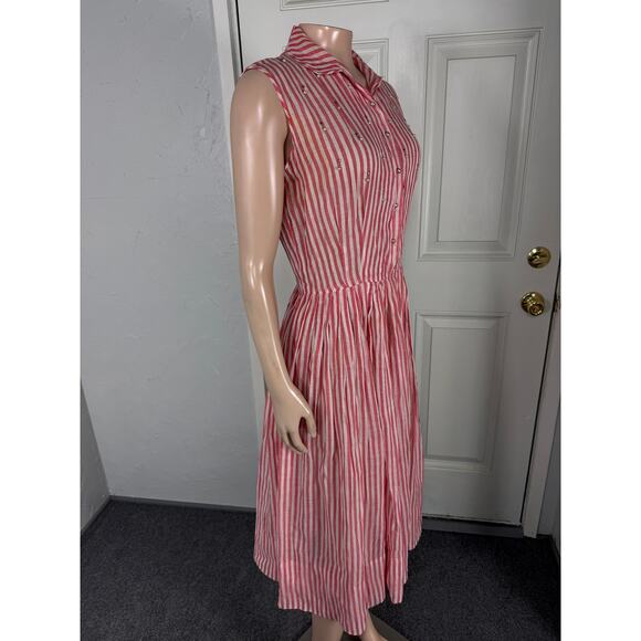 Vintage Georgiana 40s 50s Party Dress Evening Side Metal Zip Beaded Cotton QQ17 - Picture 8 of 10